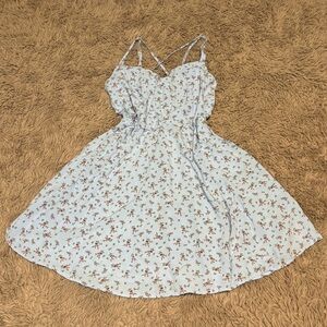 Garage Women Light Blue Floral Cami Cross Back Mini Dress Pockets